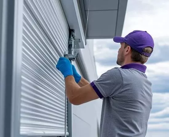 Technicien installant un moteur Somfy lors d'une motorisation à Strasbourg